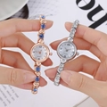 Women's heart-shaped crystal link watches in rose gold and silver metallic finish - Rose Gold Blue Rhinestone