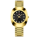 Luxury gold quartz watch with a black dial and diamond markers on a steel band - Men's - Black Dial Gold