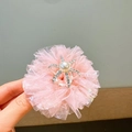Pink tulle flower hair clip with silver rhinestone crown and pearl for girls - 20# Pink