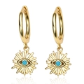 S925 sterling silver gold hoop earrings with evil eye sunburst charms and blue stones - 925 Silver / Gold