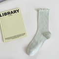 Light green modal cotton mid-calf socks with elegant ruffle cuffs for summer shoes - Green