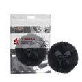 Black round plush powder puff with decorative silk bow and transparent packaging - Bag Packaging / Black