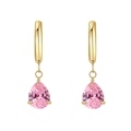 Chic gold-plated hoop earrings with pear-shaped pink zircon charms in three-prong setting - Gold Pink Zircon