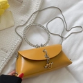 Mini mustard yellow leather handbag with round diamond handle and chain strap for evening - Small / Yellow