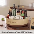 Rotating milk tea brown kitchen spice rack organizer 28cm diameter for countertop storage - Large (28cm Diameter) / Letter Style / Milk Tea Brown