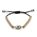 Goldene Perlenarmband mit blauem Zirkonia-Auge und verstellbarer schwarzer Kordel - Rote geflochtene Seilart / Rot
