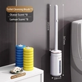 Wall-mounted disposable toilet brush set with 16 lemon and ocean scented refills - Value Pack: 1 Handle + 16 Heads (8 Ocean + 8 Lem) + 1 Lemon Balm