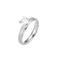 Close-up detail of titanium steel ring featuring a solitaire zircon and frosted band - Size 5 / 4mm With Zirconia / Silver