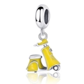 S925 silver charm bead featuring a yellow motorcycle design with enamel finish - Yellow Motorcycle (No. 15 YKF238)