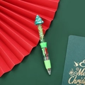 Christmas tree multicolor ballpoint pen with green glitters and silicone topper - Series 10 - Christmas Tree