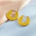 Minimalist irregular hammered gold hoop earrings with textured finish on pink silk - Hammered Hoop Style (EH1111)