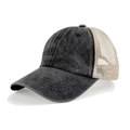 Vintage washed charcoal and beige mesh trucker hat with distressed cotton fabric - M(56-58cm) / Black