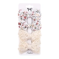 Set of 4 floral fabric and beige lace bow hair clips for kids on a white card - DP037-10 (4pcs Set: Red Green Floral/Beige Lace)