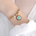 Minimalist 18K gold plated evil eye charm bracelet with enamel eye and zircon beads - E458-Black Enamel Gold Color Bracelet