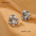 Macro detail of silver pleated hoop earrings on orange silk fabric showing 2.5cm size - Silver Knot Stud Earrings / Silver