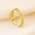 Detail of gold double-layer twisted rope ring on silk background with adjustable opening - Double Layer Twisted Style (KR105044-KFC) - Gold