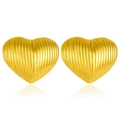 Elegant gold heart earrings with vertical ridged texture in a premium metallic finish - 3D Striped Textured Heart