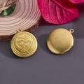 Pendentifs médaillon ronds dorés avec gravure de motifs de blé et de double cœur - N°17 Médaillon Rond Double Cœur (20*23mm)