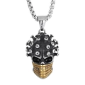 Skull pendant with virus spikes and golden COVID-2019 mask in two-tone stainless steel - Steel & Gold Two-Tone (KP98160-KHX)