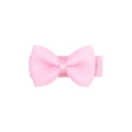Detailed view of a pink grosgrain ribbon bow hair clip for toddlers on white background - Light Pink