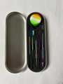 Rainbow stainless steel 5-piece nail tool set with a silicone jar in a metal case - Silver Tin Case + 5 Rainbow Tools + Silicone Jar