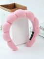 Chic pink sponge cloud headband with soft towel texture and handcrafted black woven label - Pink