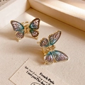 Pinces à cheveux papillon dorées avec ailes irisées sur un plateau à bijoux - Pince Papillon Irisée (145#) / Une Paire / Bleu