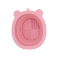 Pink bear-shaped foldable silicone makeup brush cleaning bowl with textured scrubbing pad - Bear / Pink