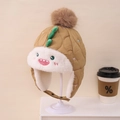 Gorro acolchado caqui para niños con orejeras, forro polar y pompón marrón - Estilo Infantil / Café