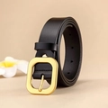 Ceinture classique en cuir noir pour femme avec boucle dorée mate vintage - Noir