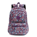 Purple Oxford fabric backpack for women with peacock feather pattern and adjustable straps - Purple Feathers