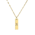 Macro shot of gold-plated rectangle pendant with colorful rhinestone letter X on chain - Letter X