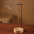 Minimalist incense holder with black metal hanger and round wooden base for stick incense - Type 3 / Natural Wood Color