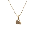 Detail of gold box chain necklace featuring a dual heart pendant with crystal pavé and keyhole - Gold Double Heart Keyhole