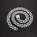 Iced out 14mm pink and blue diamond-set cuban link chain with secure box clasp - Medium Clasp Half Blue Silver