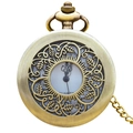 Vintage bronze hollow vine engraved quartz pocket watch with matching metal chain - Bronze - Vine Leaf Hollow