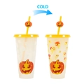 24oz color-changing Halloween straw cup with pumpkin patterns and ghost effects - 24oz / Single Yellow (Includes Straw Topper)