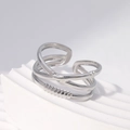 Minimalist silver multi-layer crisscross open ring on elegant white stone display - Multi-layer Cross (Steel Color) / Silver