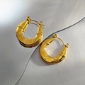Golden chunky bamboo textured hoop earrings with cross patterns in vintage style - Bamboo Cross Pattern Style (EH380)