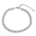 Polished silver stainless steel beaded bracelet with lobster clasp and adjustable chain - 6mm/Lobster Clasp Adjustable / Silver