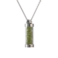 Fashionable stainless steel necklace featuring a green stone cylinder perfume bottle pendant - Green Stones