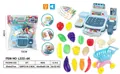 Blue kids cashier toy set with scanner, shopping cart and pretend play food accessories - Blue Cash Register Fruit/Veg Cart Set Bagged (L332-6K)