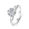 S925 sterling silver moissanite ring with flower setting and side stones on white background - Adjustable Open / Petal Support Large Stone Style (FDJZ-042)