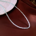 Floral beaded necklace with light blue faceted crystals and silver square accents - Light Blue/Faceted Round Beads