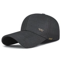 Dark gray long-brim baseball cap with sports style metal logo and textured fabric - Adjustable / Gray