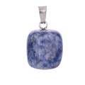 Blue square natural stone pendant necklace with silver metal clasp on white background - Blue Spot Stone