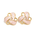 Pink enamel trefoil knot stud earrings in gold finish with a pearlescent luster - Gold + Pink