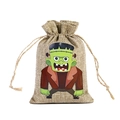Halloween burlap drawstring gift bag featuring cute green Frankenstein cartoon character - Zombie
