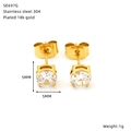 Classic 18k gold plated stainless steel 5mm stud earrings with round cubic zirconia - Round Solitaire Style (SE697G)