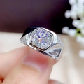 Elegant men's silver ring featuring a square center diamond with pavé side stones - 2 Carats [white Gold] Ljz-194 / Adjustable Open